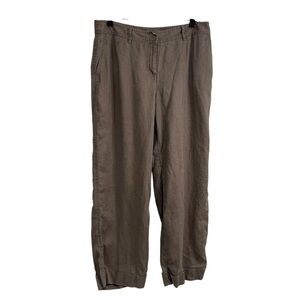 J. Jill linen pants sz 12T cropped rolled cuff Taupe coastal beachy lagenlook